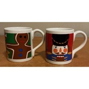 Set Of 2 Eddie Bauer Home Christmas Coffee Mugs Toy Soldier And Gingerbread Man
